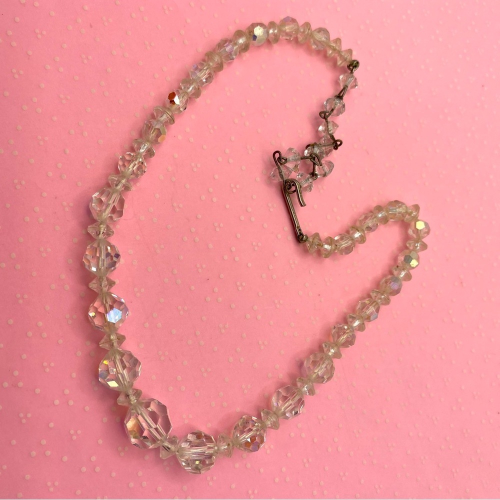 Vintage Faceted Aurora Borealis Crystal Beaded Choker Necklace